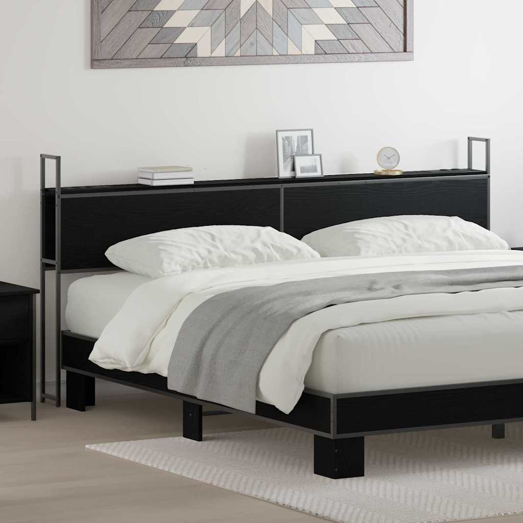 vidaXL Κεφαλάρι Αποθήκης με Σταθμό Φόρτισης με ράφι Μαύρη δρυς 180 cm