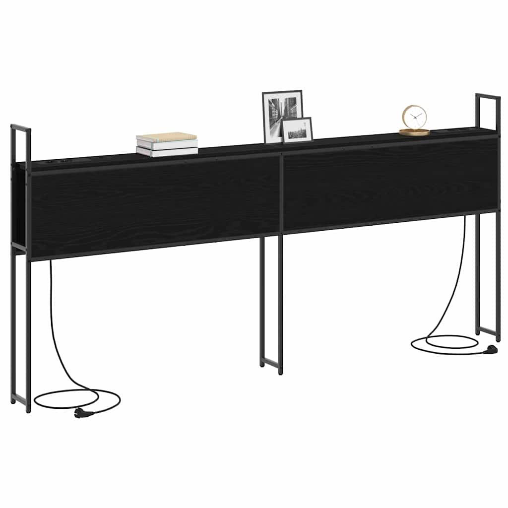 vidaXL Κεφαλάρι Αποθήκης με Σταθμό Φόρτισης με ράφι Μαύρη δρυς 180 cm