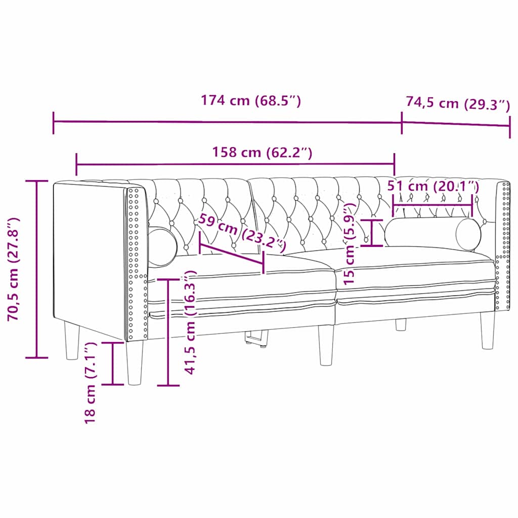 vidaXL Καναπές Σκούρο Γκρι 174 x 74,5 x 70,5 εκ. Βελούδο