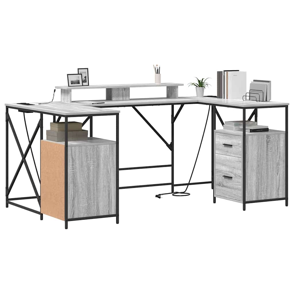 vidaXL Γραφείο Γκρι sonoma 182 x 101 x 87.5 εκ Επεξεργασμένο ξύλο