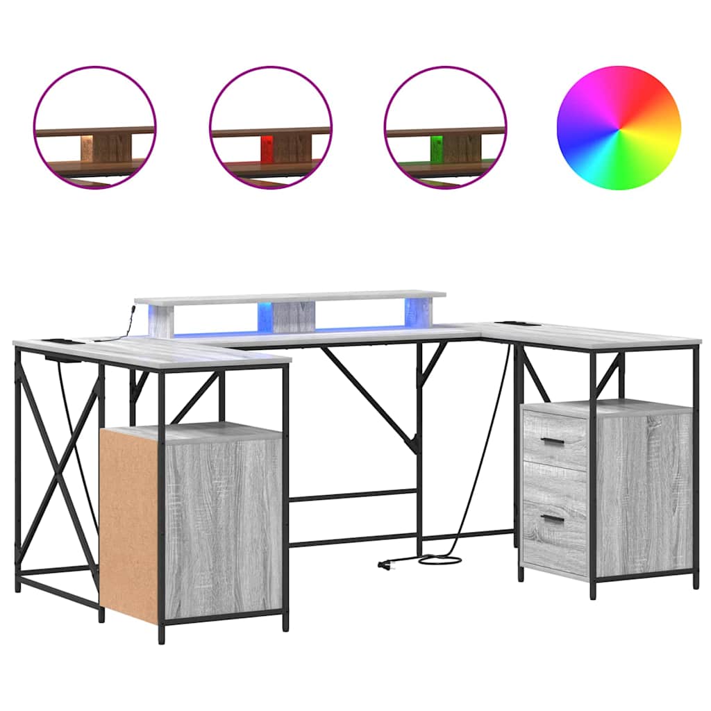 vidaXL Γραφείο Γκρι sonoma 182 x 101 x 87.5 εκ Επεξεργασμένο ξύλο