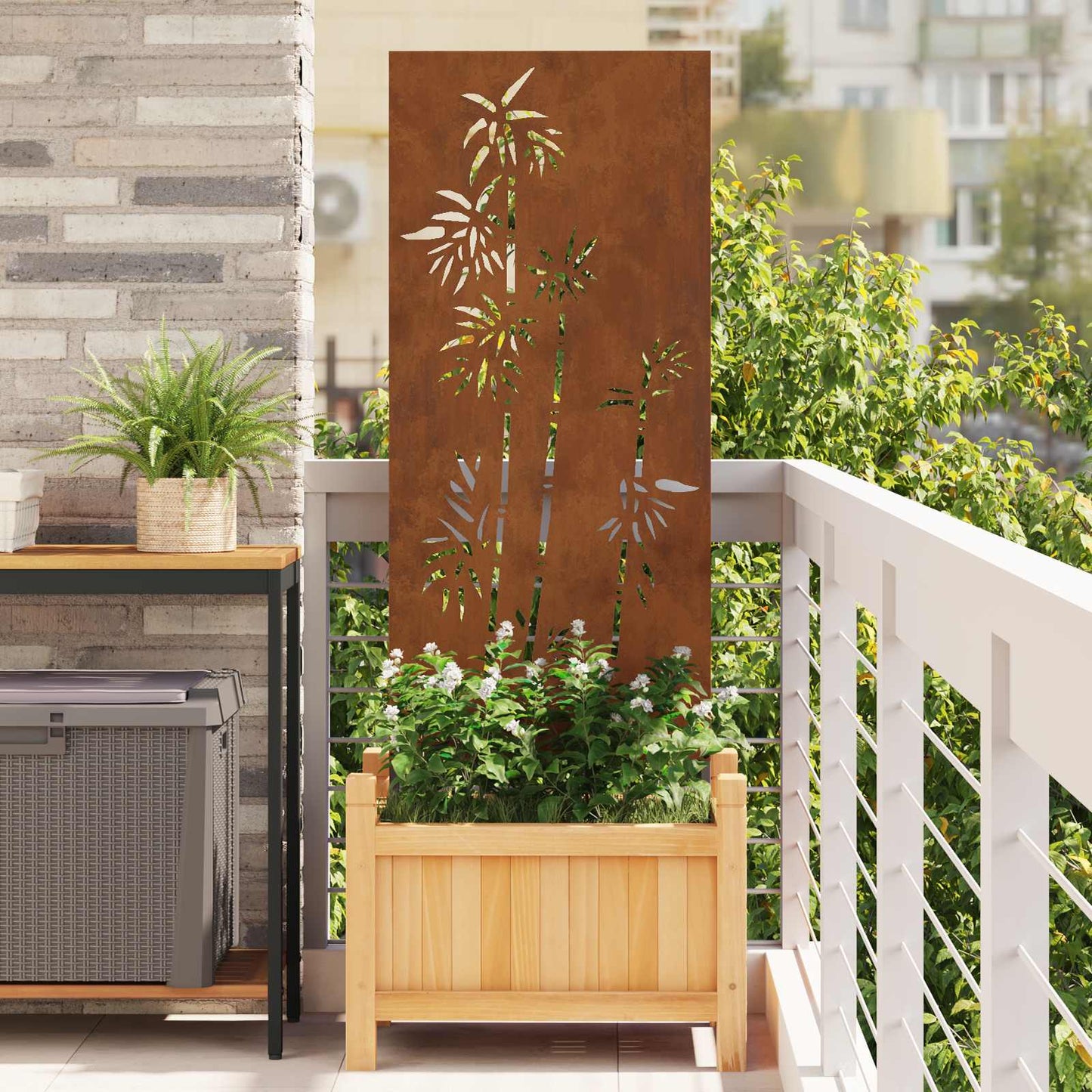 vidaXL Οθόνη Ιδιωτικότητας Κήπου Floral Σκ rusty 50 x 140 εκ