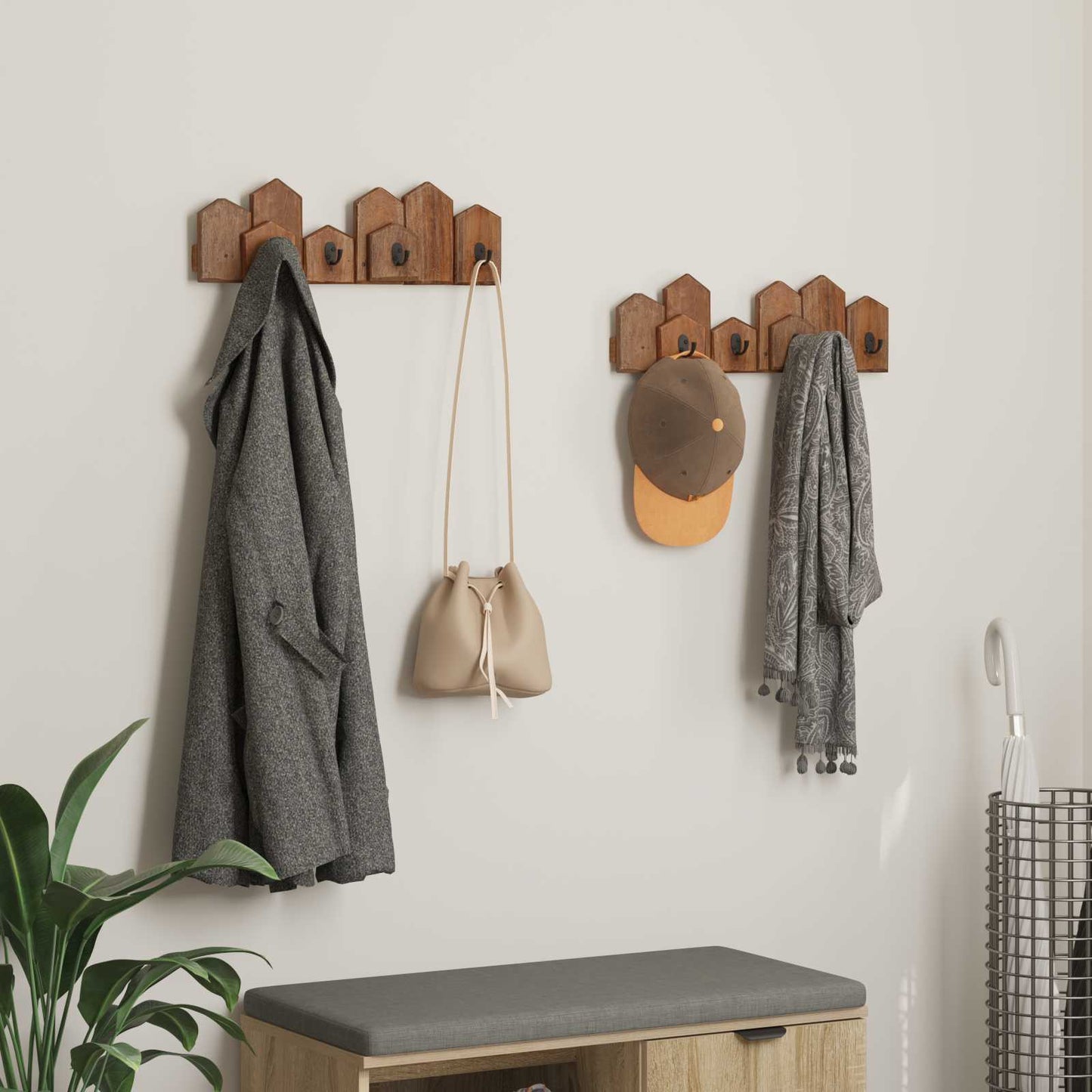 vidaXL Κρεμάστρα Καφέ 48 x 8 x 15 εκ. Στερεό ξύλο Μαόνι