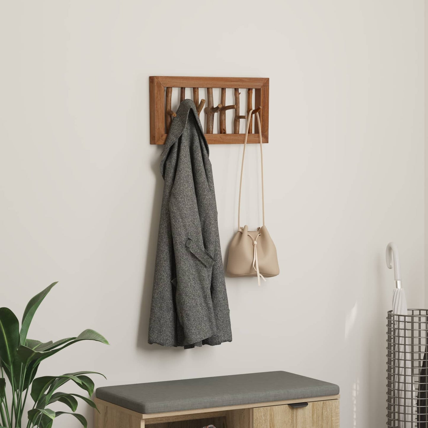 vidaXL Κρεμάστρα Καφέ 50 x 11 x 25 εκ Στερεό ξύλο Μαόνι