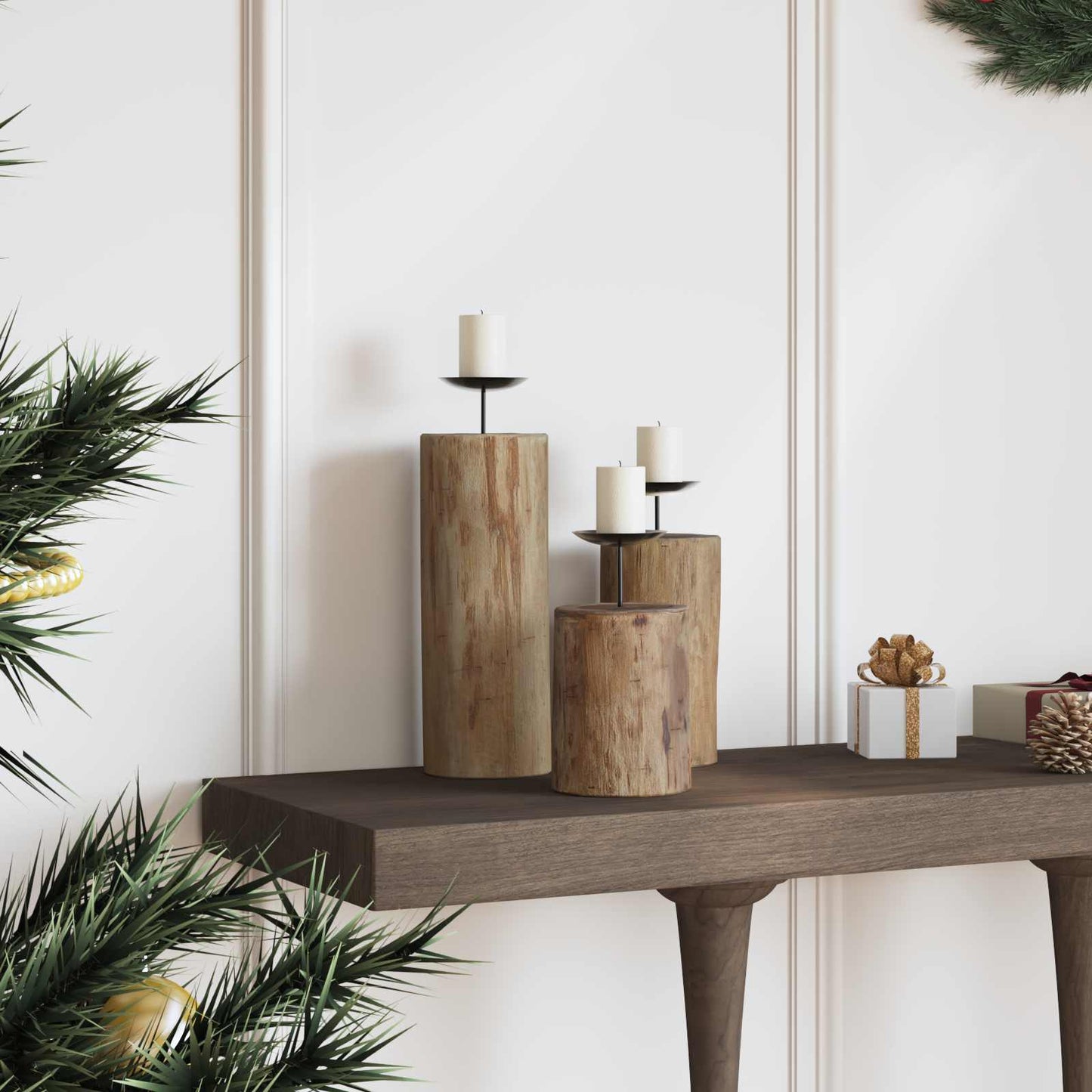 vidaXL Κηροπήγιο 3 pcs Φυσικό Μασίφ ξύλο teak