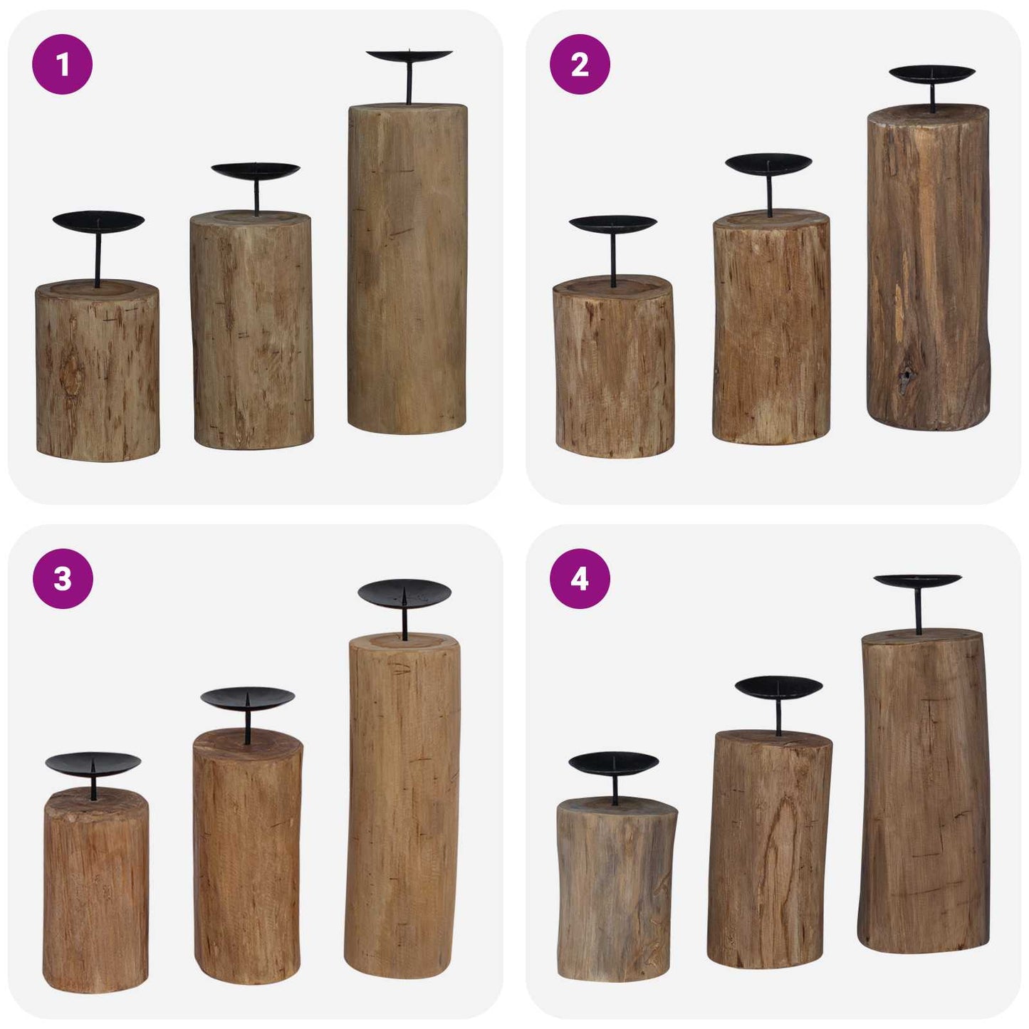 vidaXL Κηροπήγιο 3 pcs Φυσικό Μασίφ ξύλο teak