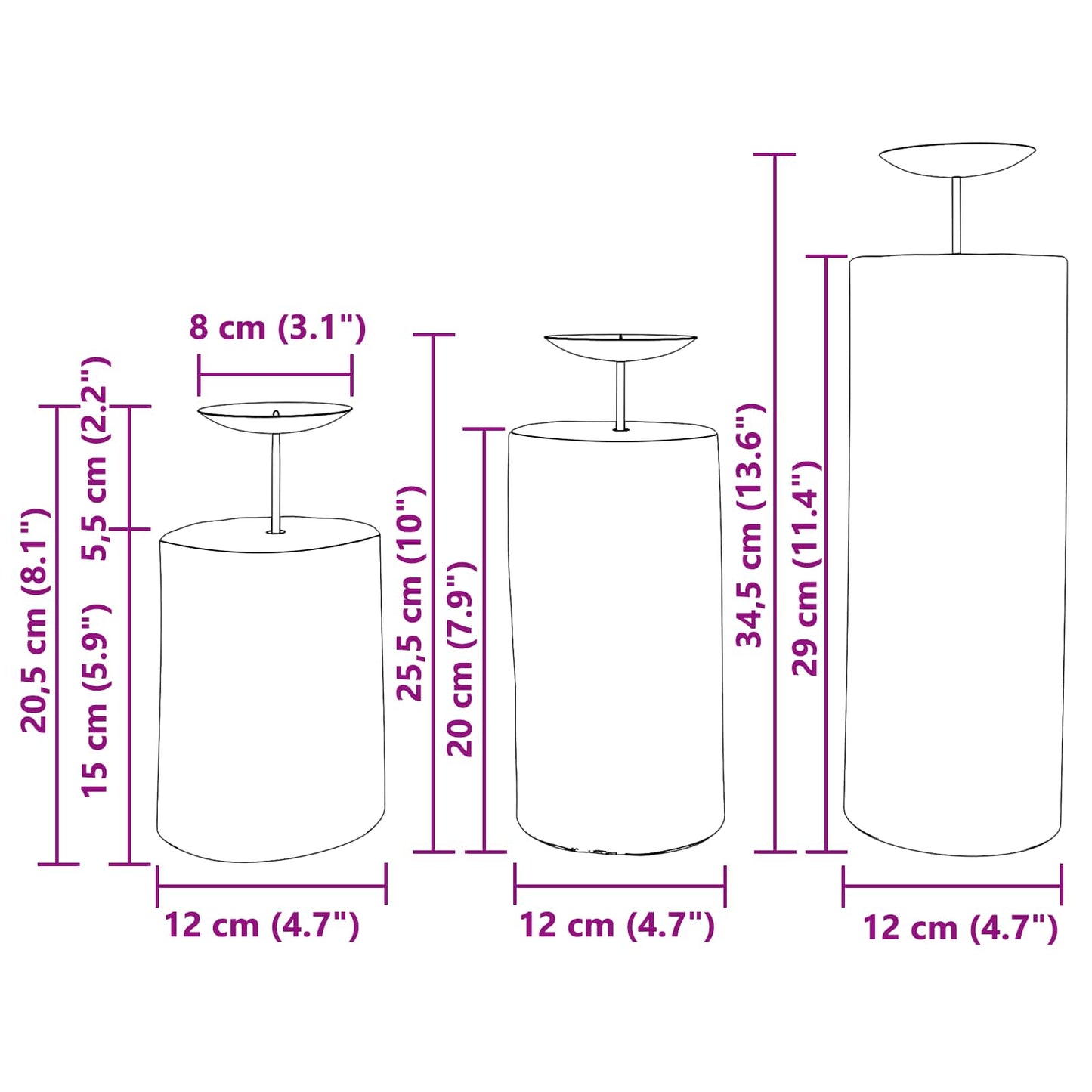 vidaXL Κηροπήγιο 3 pcs Φυσικό Μασίφ ξύλο teak