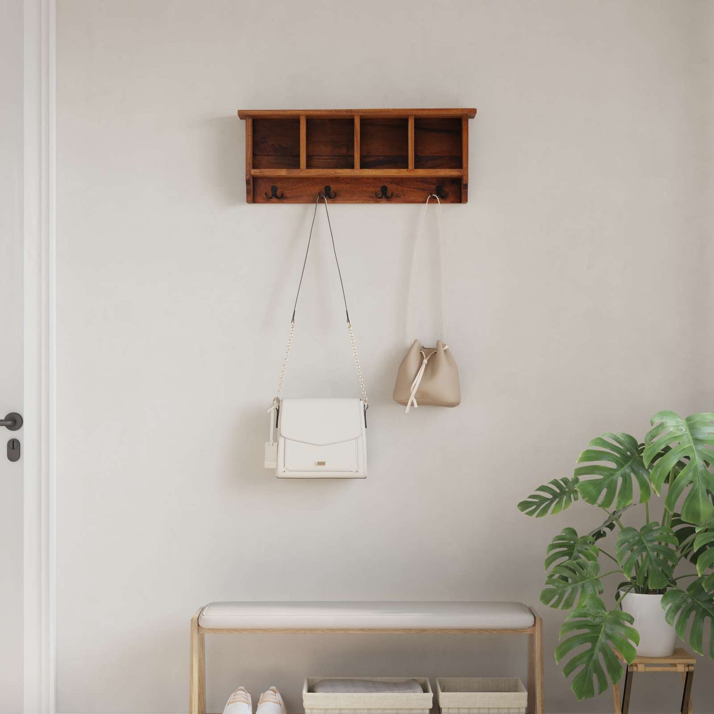 vidaXL Κρεμάστρα Καφέ 70 x 11 x 27 εκ. Στερεό ξύλο Μαόνι