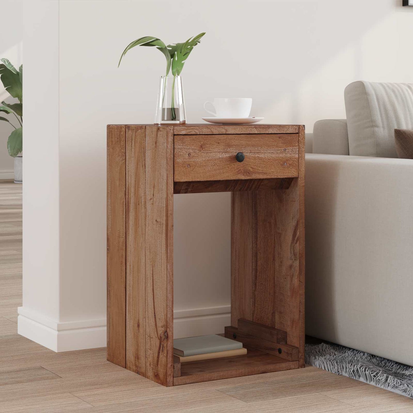 vidaXL Κομοδίνο με συρτάρι Καφέ 63 x 30 x 79 εκ Στερεό ξύλο Μαόνι