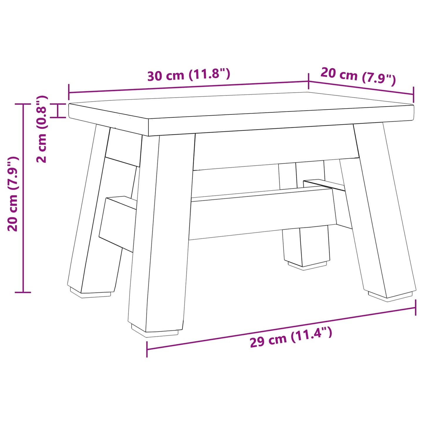 vidaXL Σκαμνί Φυσικό 30 x 20 x 20 εκ Ξύλο Μαόνι