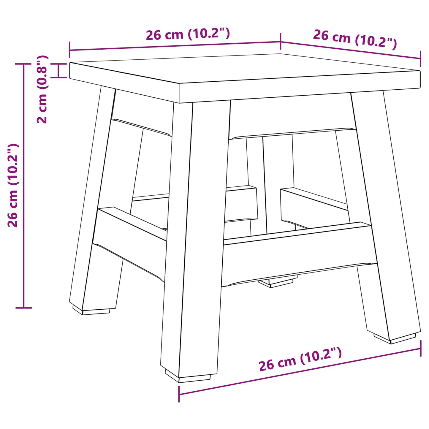 vidaXL Σκαμνί Φυσικό 26 x 26 x 26 εκ. Ξύλο Μαόνι
