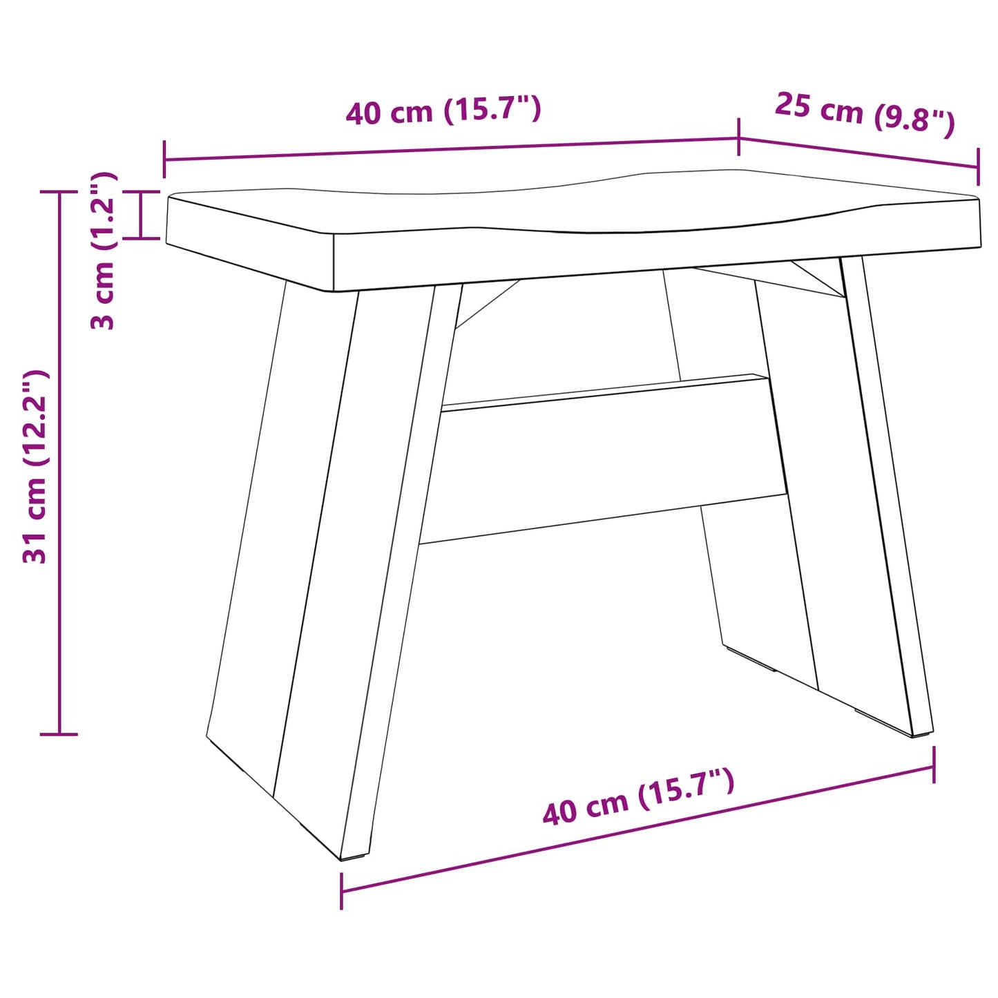 vidaXL Σκαμνί Φυσικό 40 x 25 x 31 εκ. Ξύλο Μαόνι