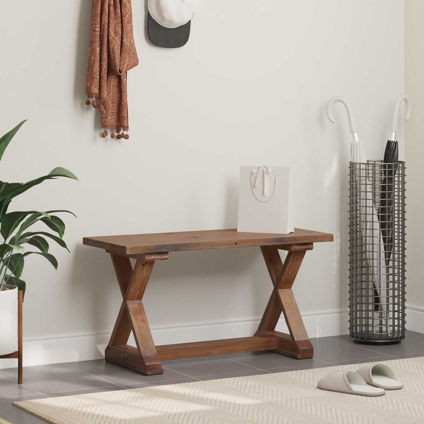 vidaXL παγκάκι Φυσικό 85 x 35 x 45 εκ Μασίφ ανακυκλωμένο ξύλο