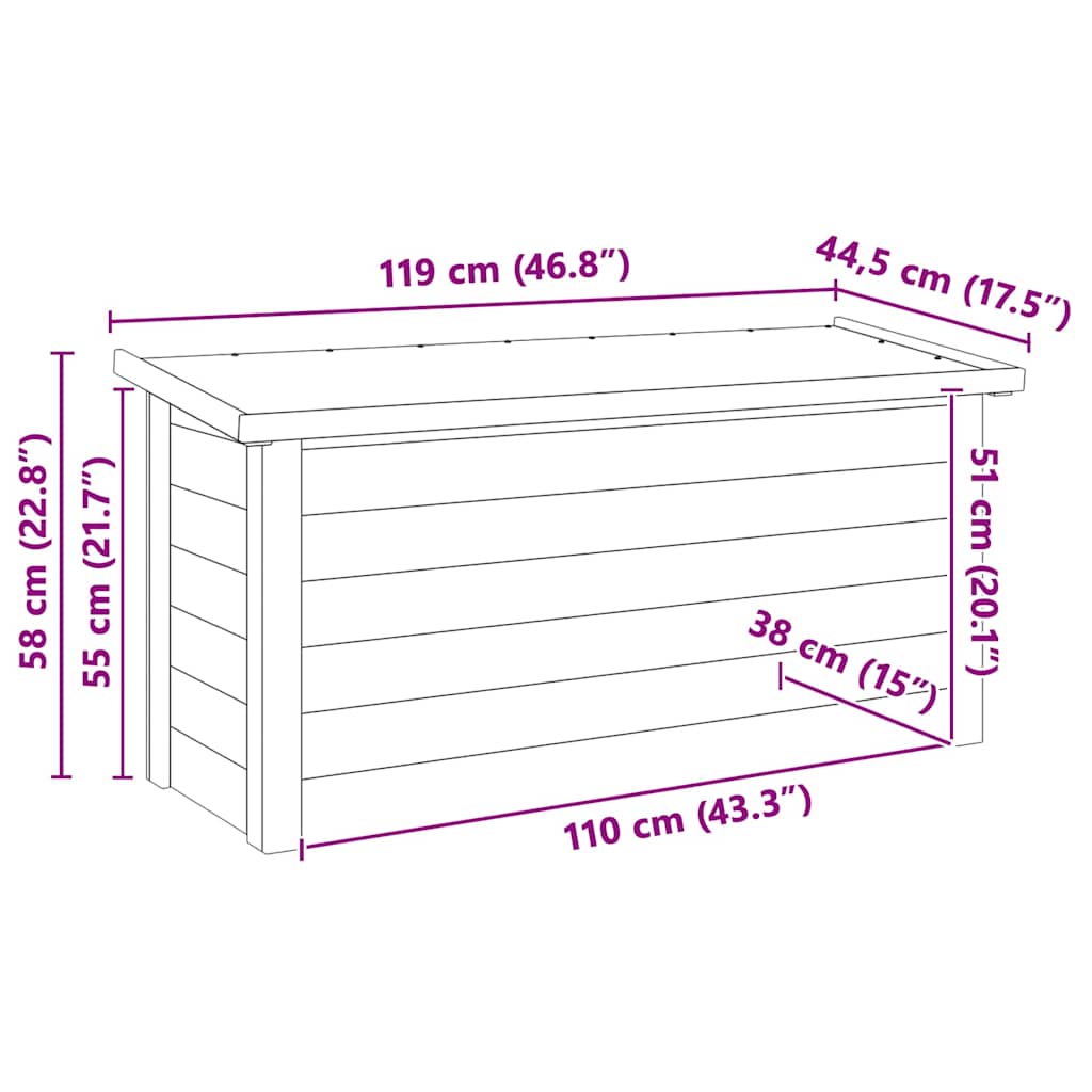 vidaXL Κουτί Αποθήκευσης 44x119x57 εκ., Ενισχυμένο Ξύλο Πεύκου