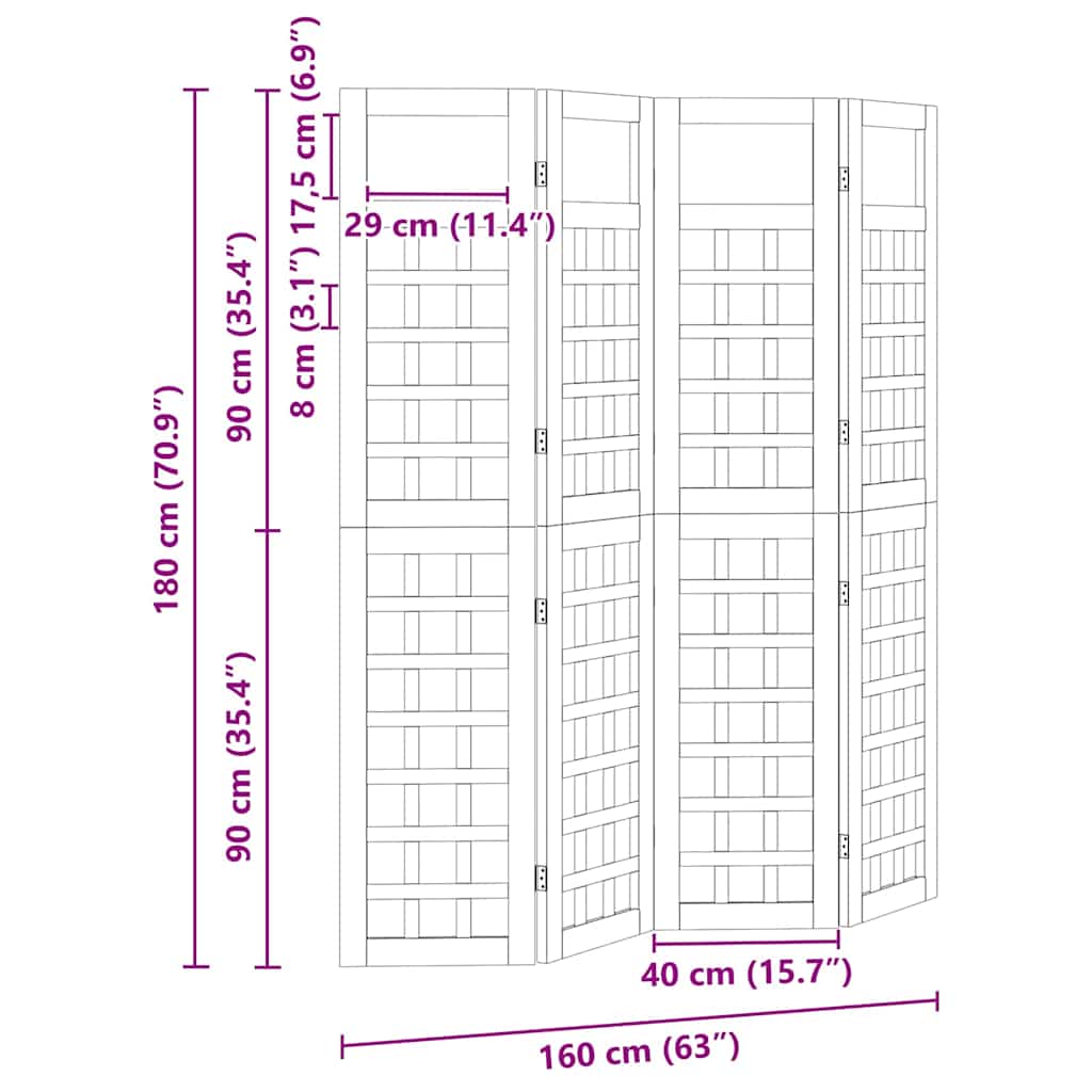 vidaXL Εξωτερική Ιδιωτική Οθόνη – 4 Πάνελ, Ξύλο Πεύκου