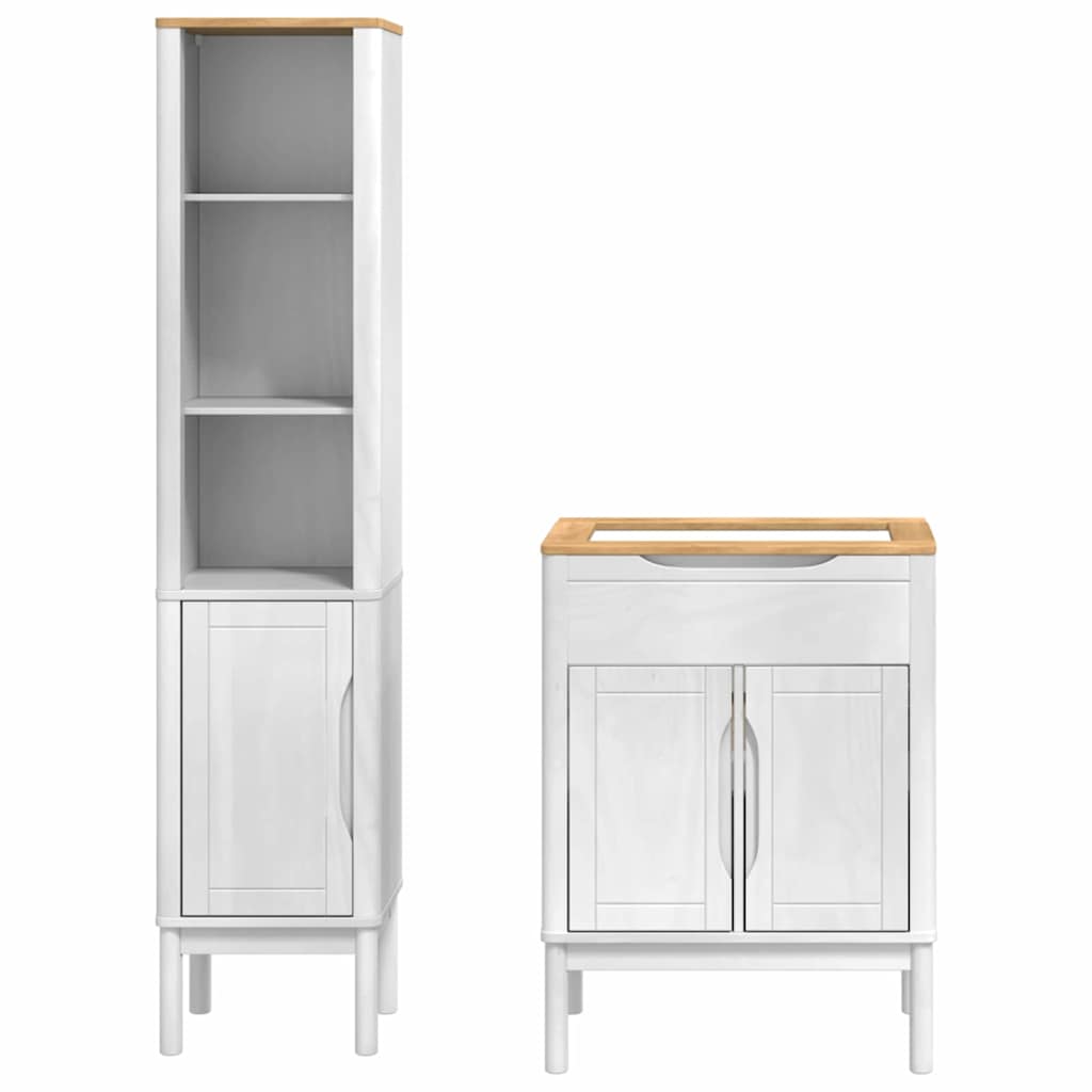 vidaXL Σετ Επίπλων Μπάνιου με ράφι 2 pcs Λευκό Στερεό ξύλο πεύκου
