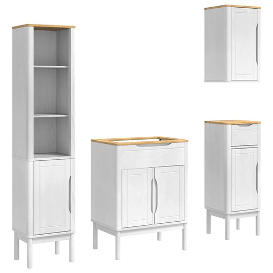 vidaXL Σετ Επίπλων Μπάνιου με συρτάρι 4 pcs Λευκό Στερεό ξύλο πεύκου