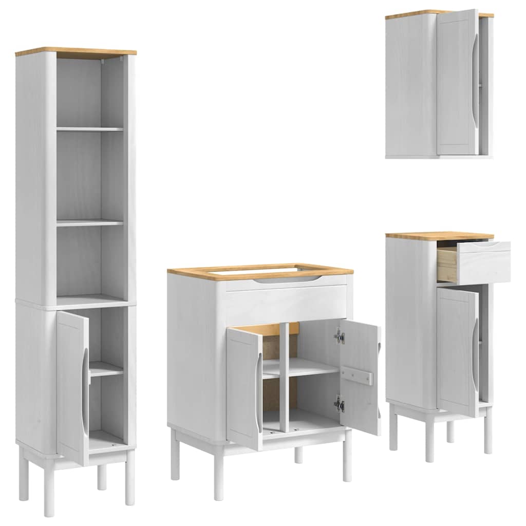 vidaXL Σετ Επίπλων Μπάνιου με συρτάρι 4 pcs Λευκό Στερεό ξύλο πεύκου