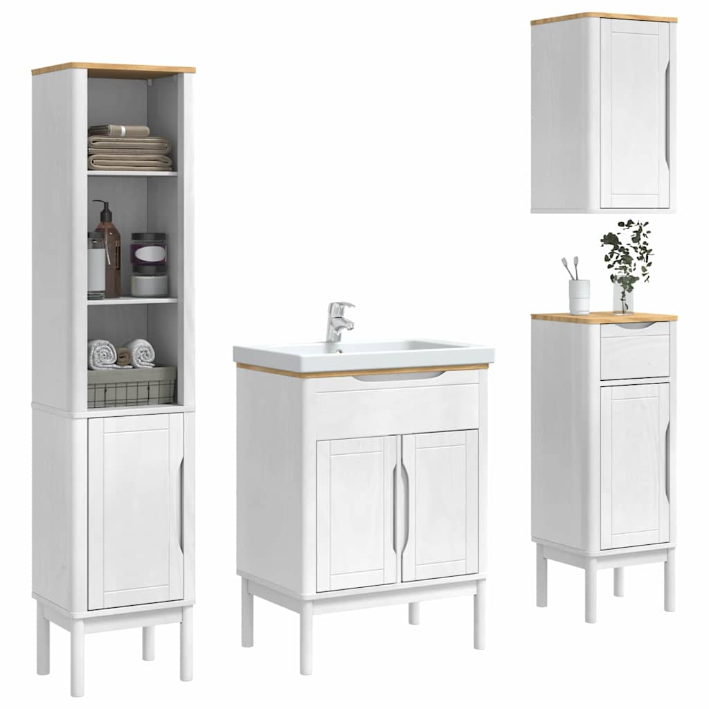 vidaXL Σετ Επίπλων Μπάνιου με συρτάρι 4 pcs Λευκό Στερεό ξύλο πεύκου