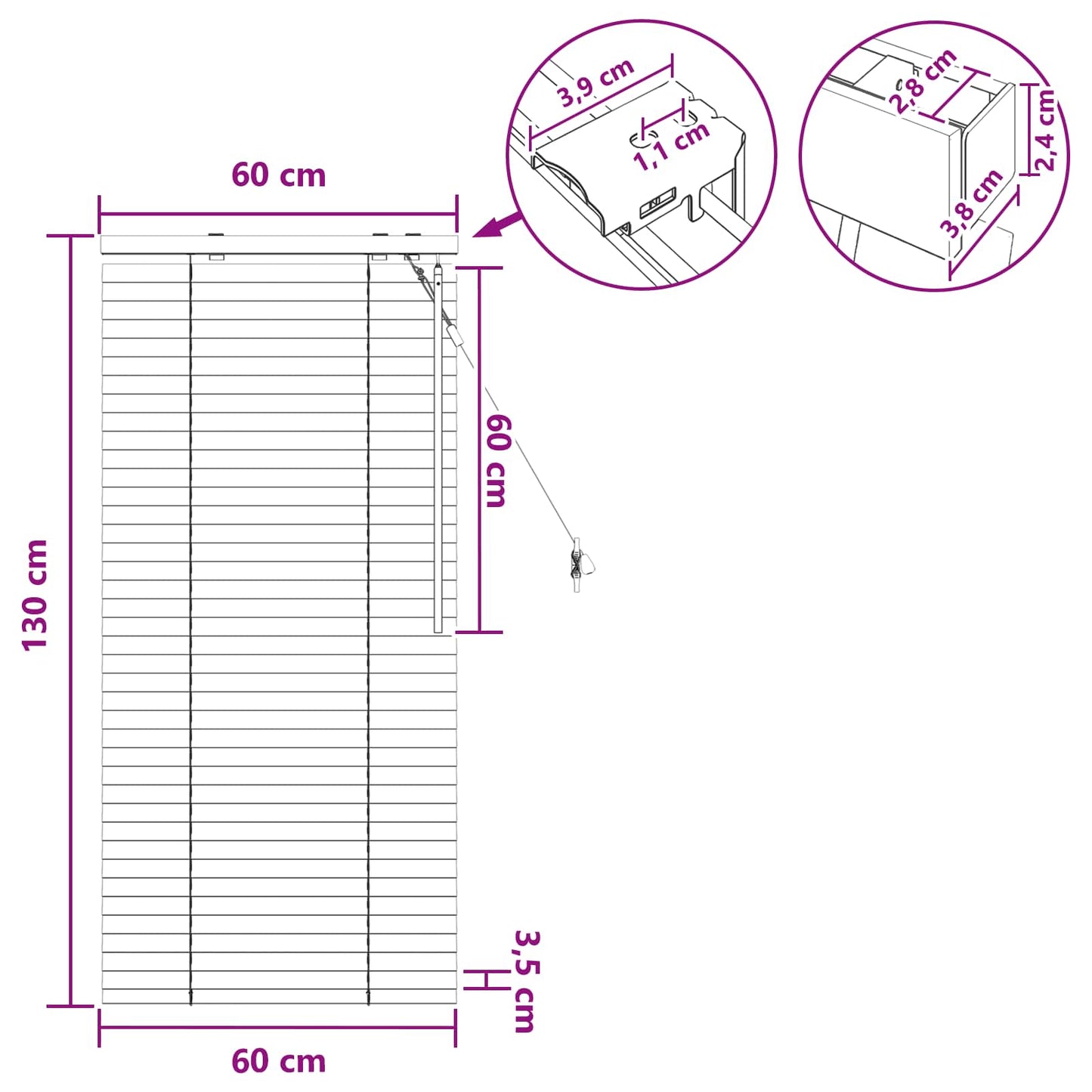 vidaXL Βενετσιάνικη Σκίαση Όψη Δρύς 60 x 130 cm 35 mm