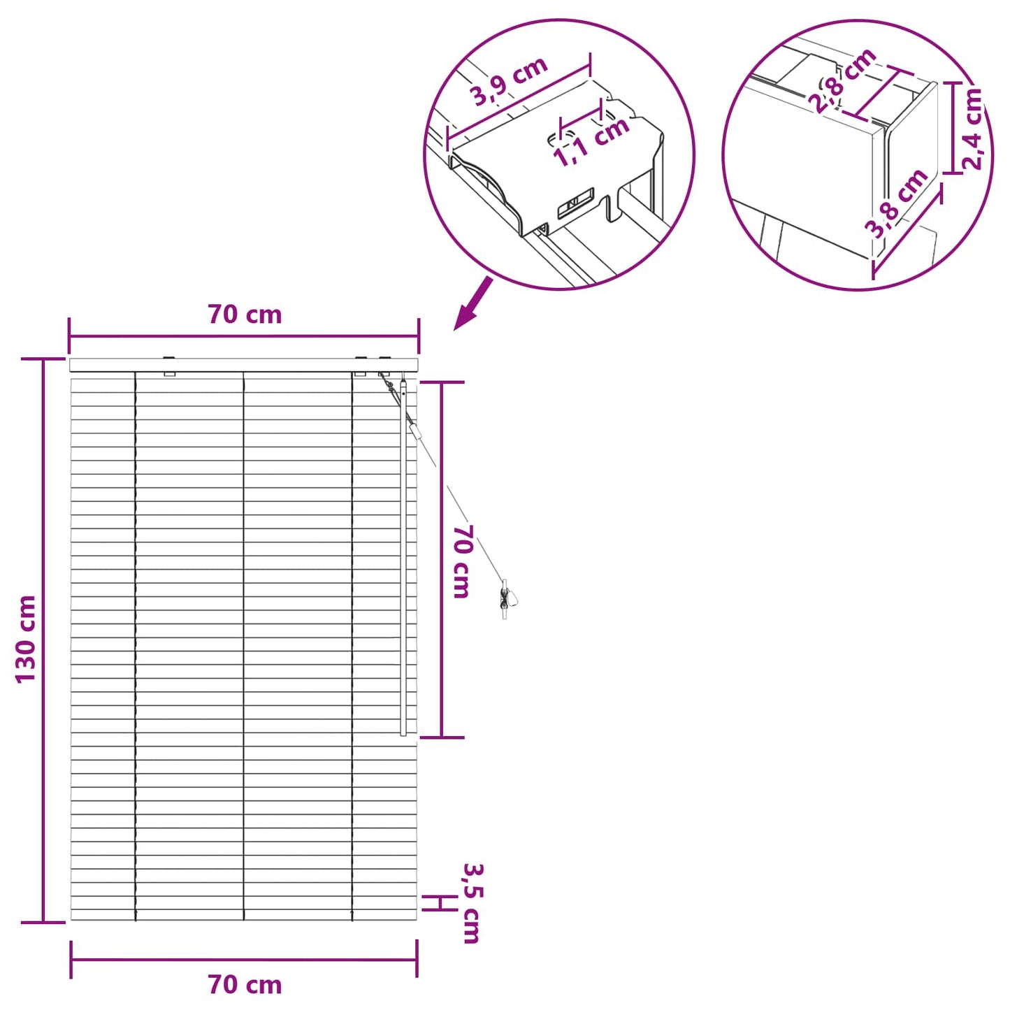 vidaXL Βενετσιάνικη Σκίαση Όψη Δρύς 70 x 130 εκ 35 mm