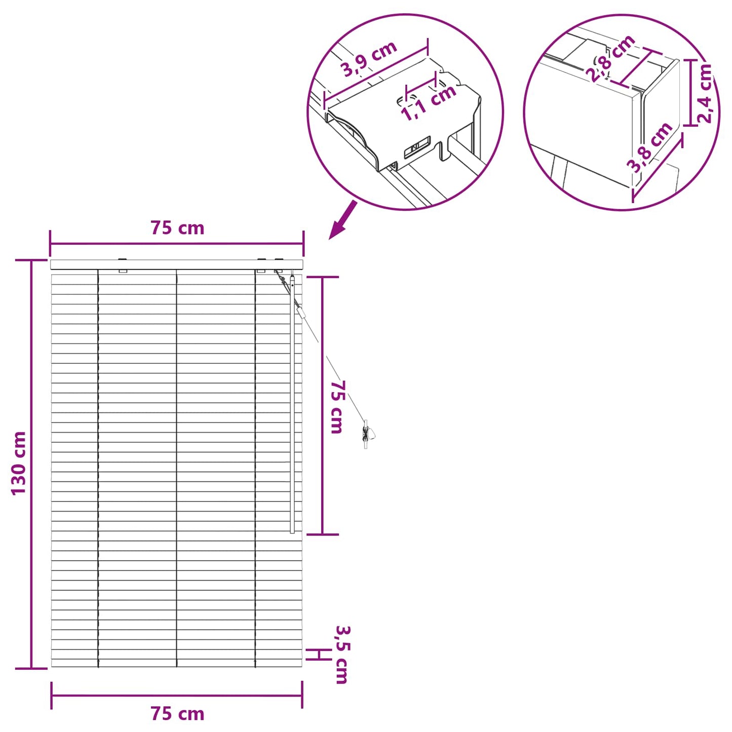 vidaXL Βενετσιάνικη Σκίαση Όψη Δρύς 75 x 130 εκ 35 mm