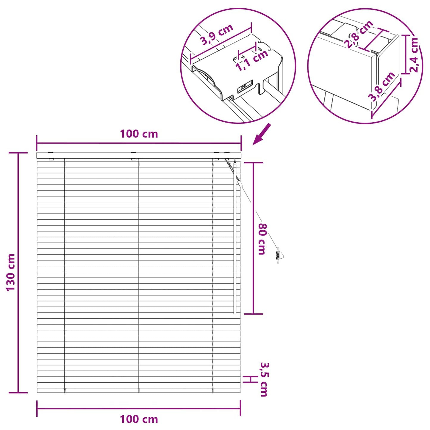 vidaXL Βενετσιάνικη Σκίαση Όψη Δρύς 100 x 130 cm 35 mm