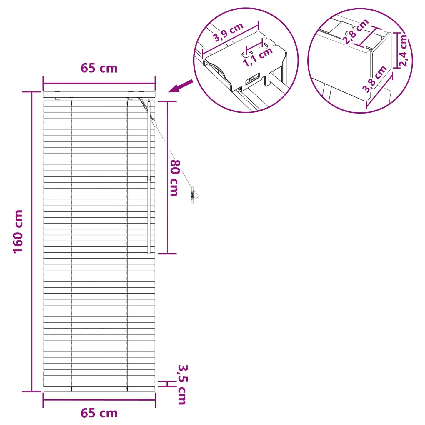 vidaXL Βενετσιάνικη Σκίαση Όψη Δρύς 65 x 160 εκ. 35 mm