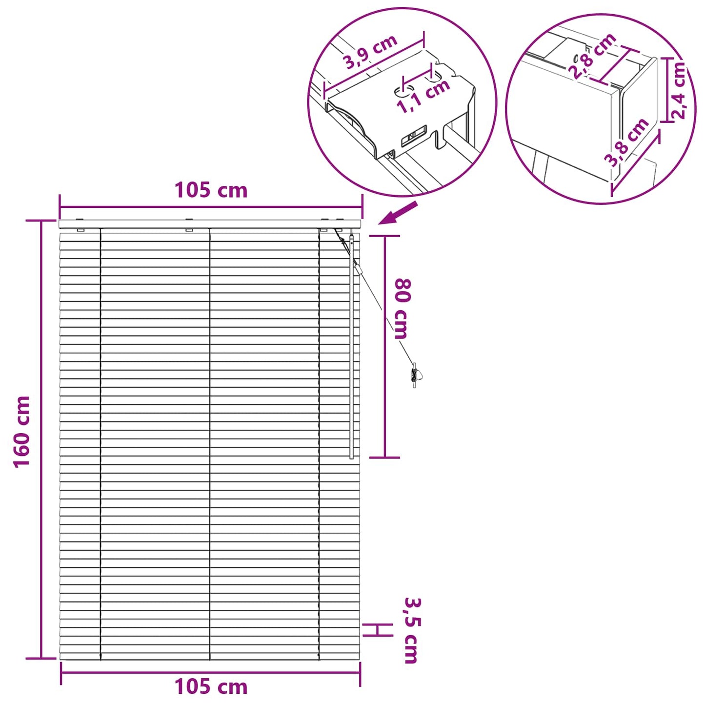 vidaXL Βενετσιάνικη Σκίαση Όψη Δρύς 105 x 160 εκ 35 mm