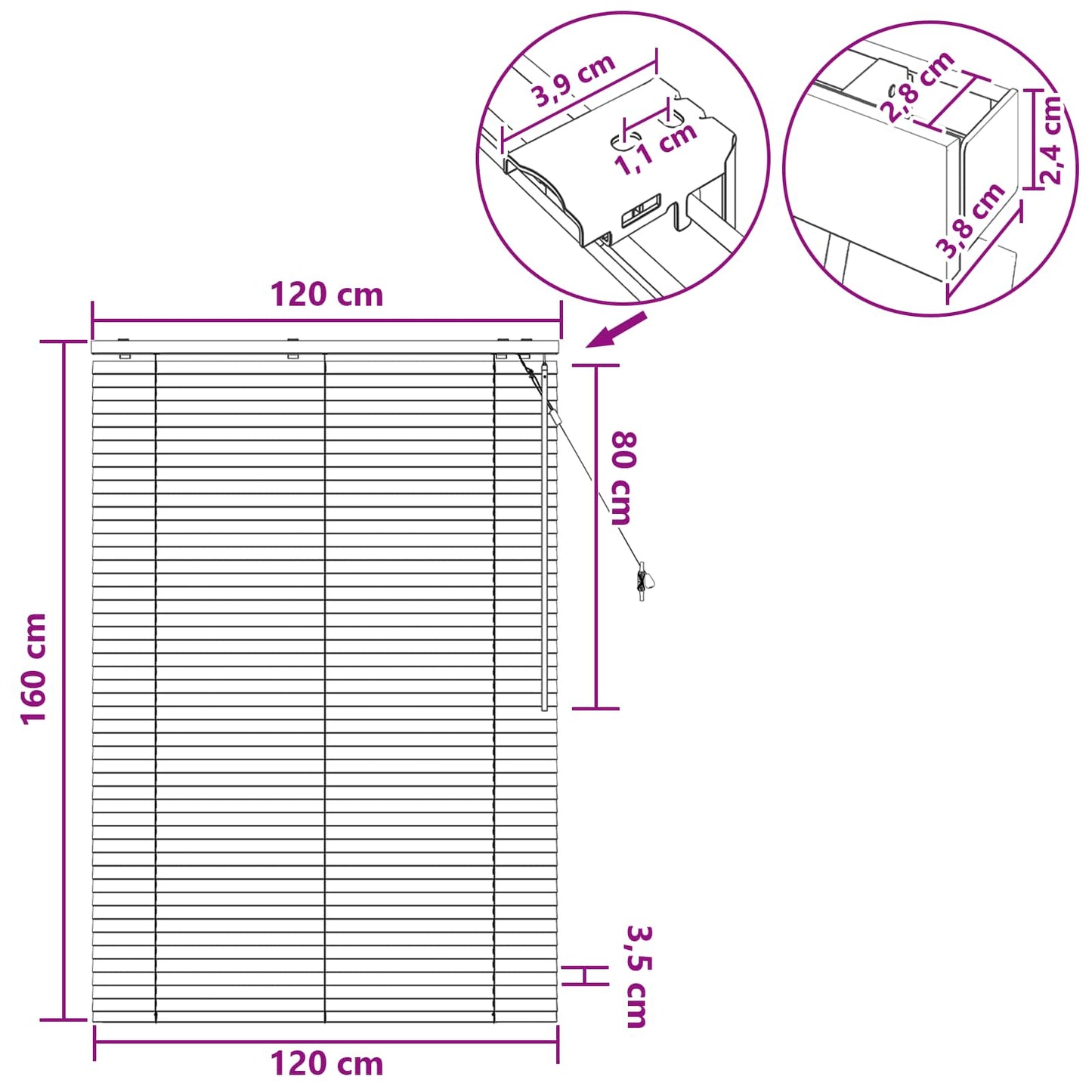vidaXL Βενετσιάνικη Σκίαση Όψη Δρύς 120 x 160 cm 35 mm
