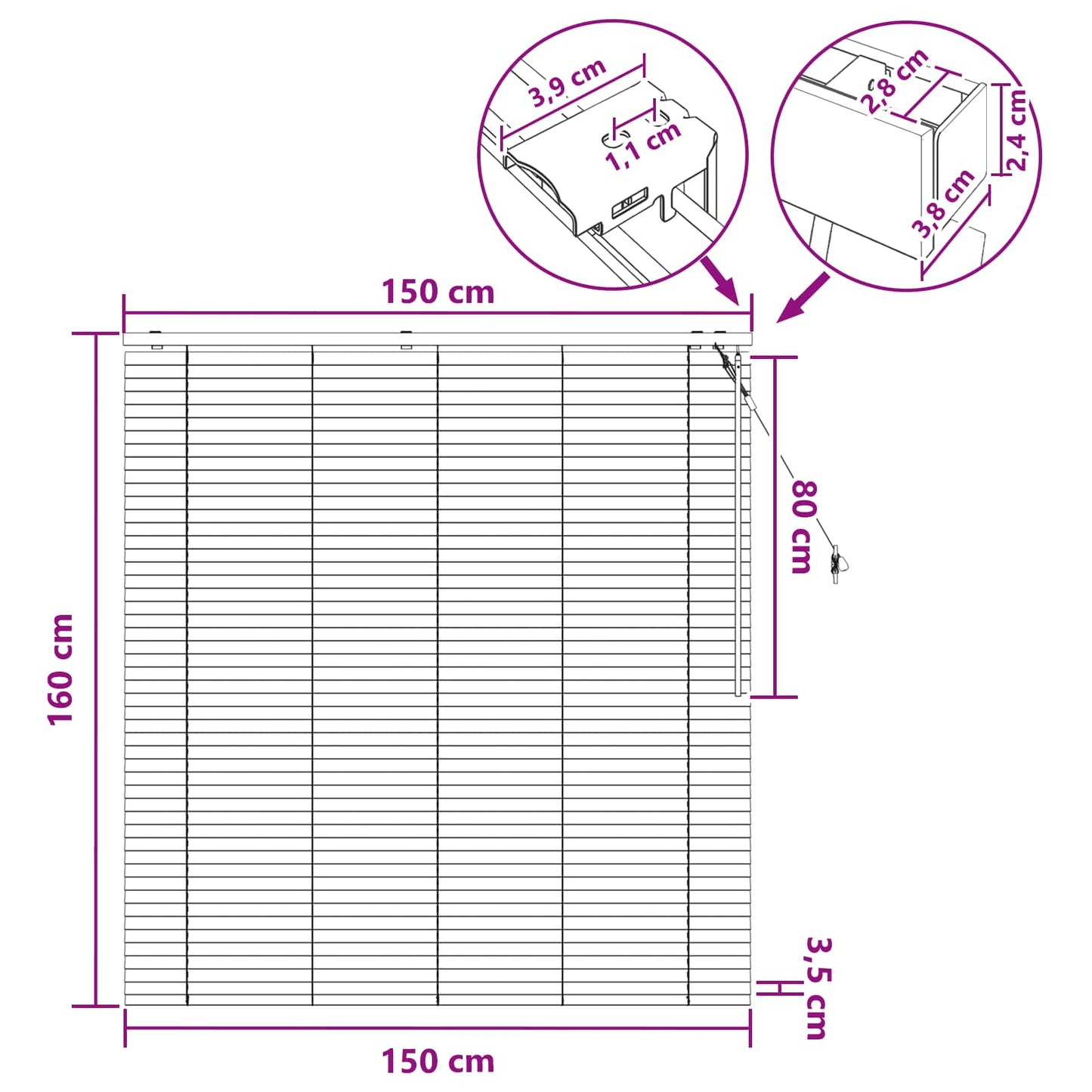vidaXL Βενετσιάνικη Σκίαση Όψη Δρύς 150 x 160 cm 35 mm