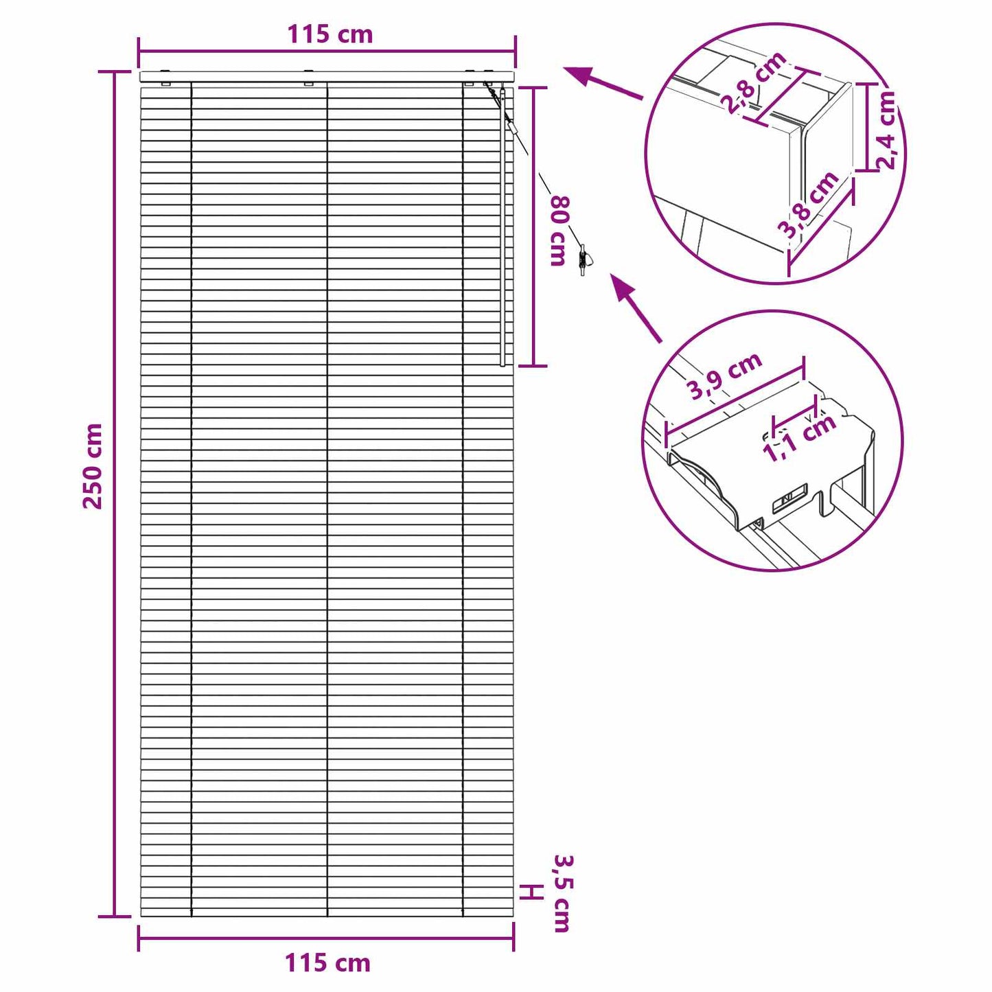 vidaXL Βενετσιάνικη Σκίαση Όψη Δρύς 115 x 250 εκ. 35 mm