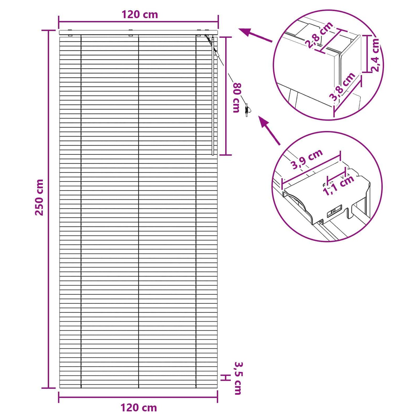 vidaXL Βενετσιάνικη Σκίαση Όψη Δρύς 120 x 250 cm 35 mm