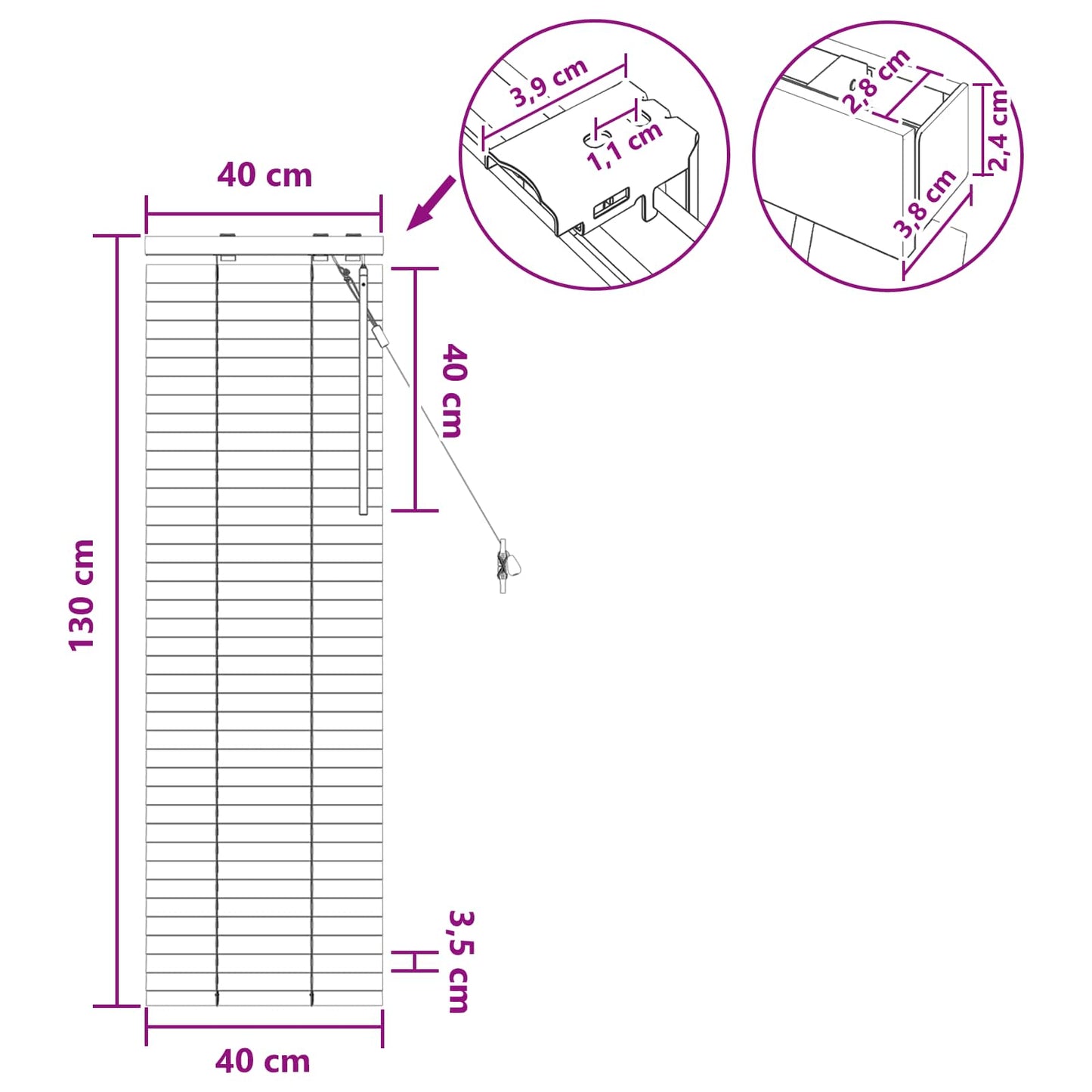 vidaXL Βενετσιάνικη Σκίαση Λευκό 40 x 130 εκ 35 mm