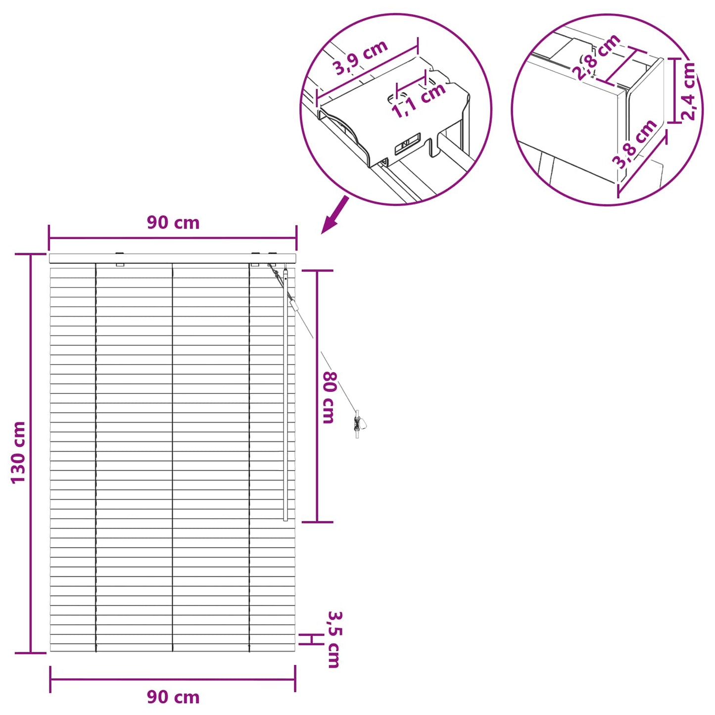 vidaXL Βενετσιάνικη Σκίαση Λευκό 90 x 130 εκ 35 mm