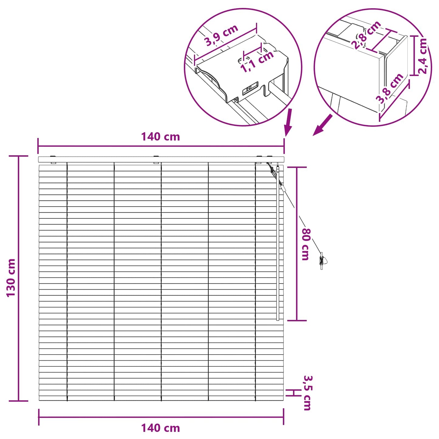 vidaXL Βενετσιάνικη Σκίαση Λευκό 140 x 130 εκ 35 mm