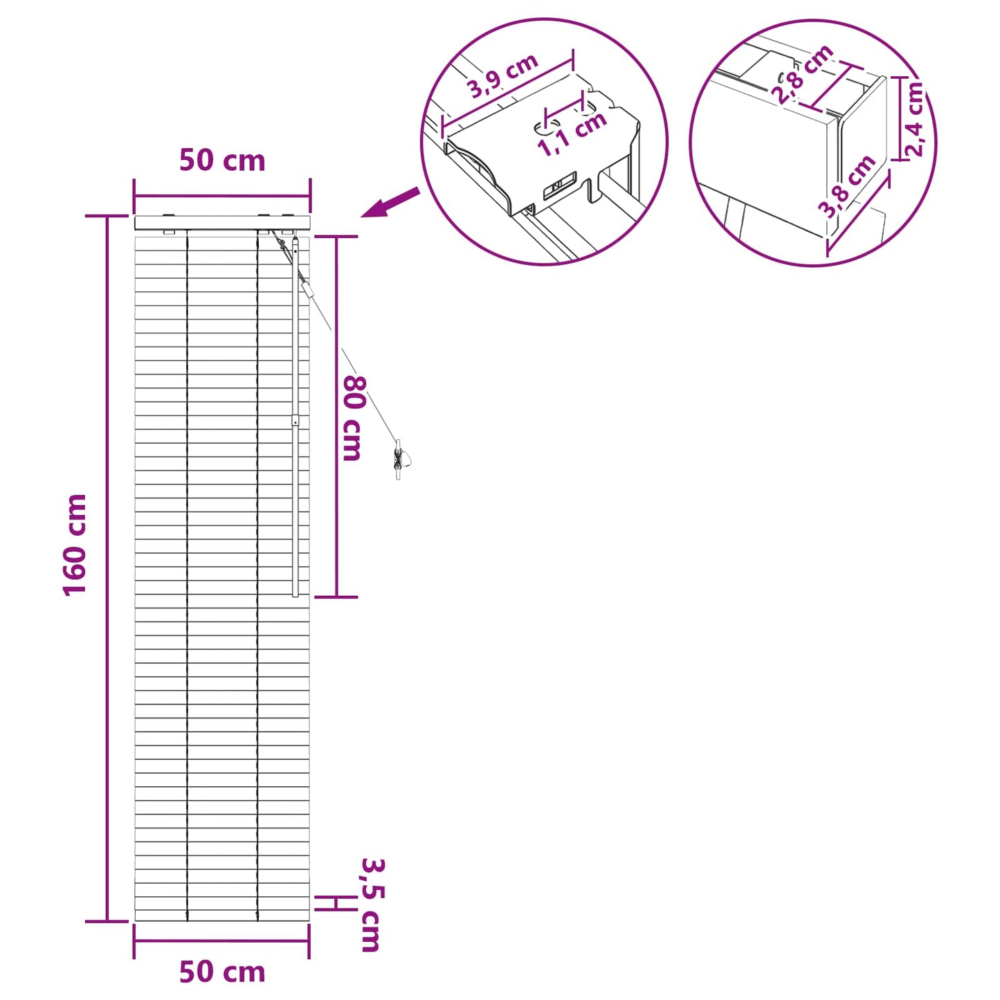 vidaXL Βενετσιάνικη Σκίαση Λευκό 55 x 160 εκ. 35 mm