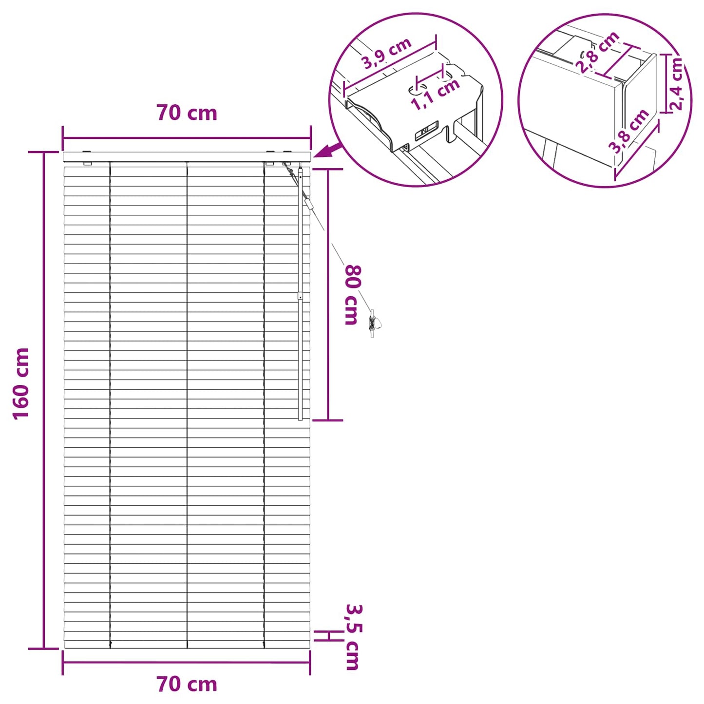 vidaXL Βενετσιάνικη Σκίαση Λευκό 70 x 160 εκ. 35 mm