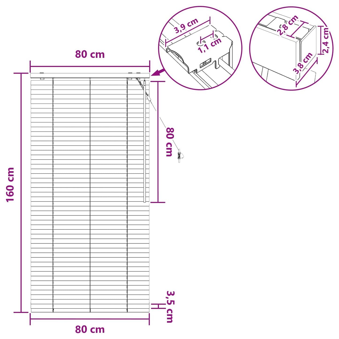 vidaXL Βενετσιάνικη Σκίαση Λευκό 80 x 160 cm 35 mm