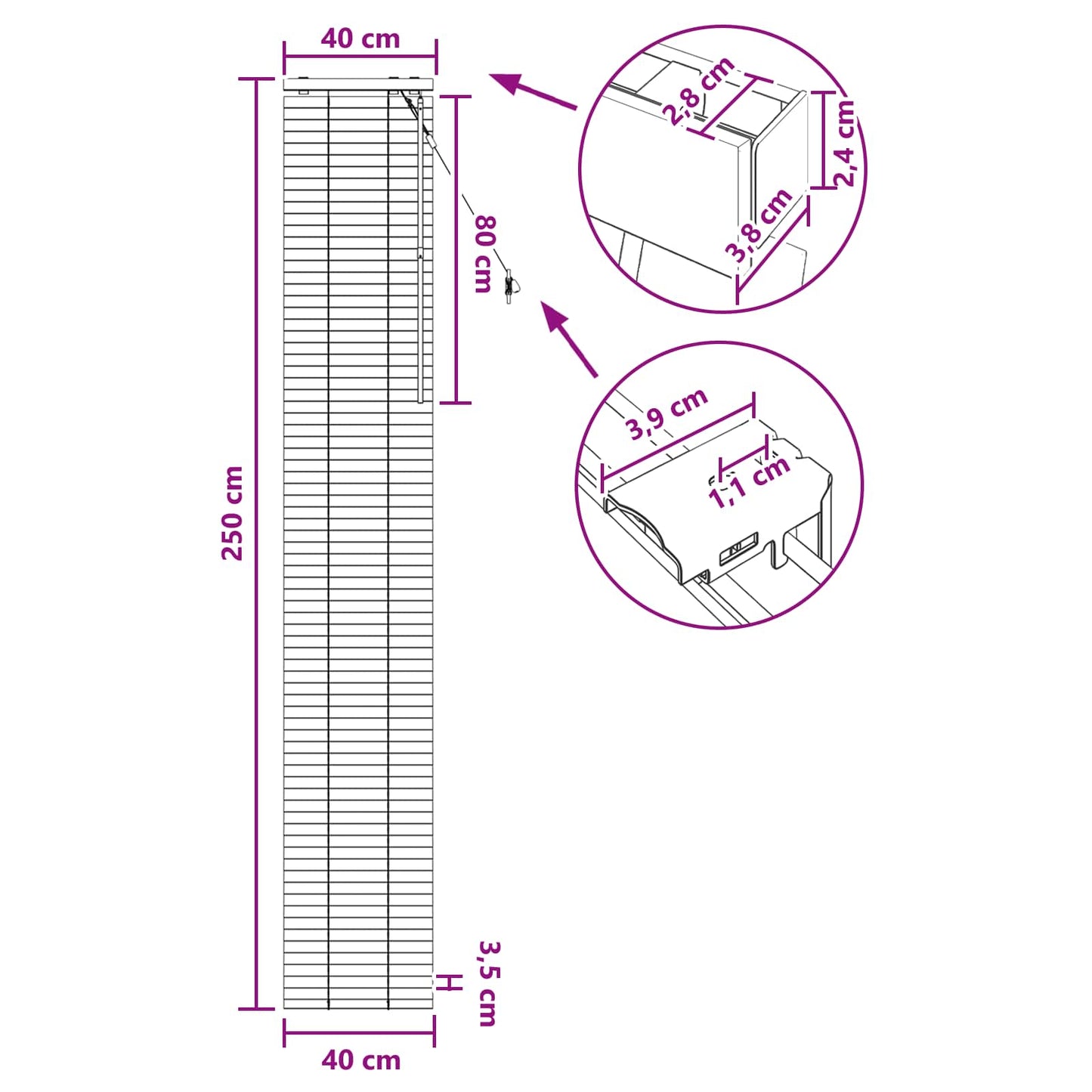 vidaXL Βενετσιάνικη Σκίαση Λευκό 40 x 250 εκ. 35 mm