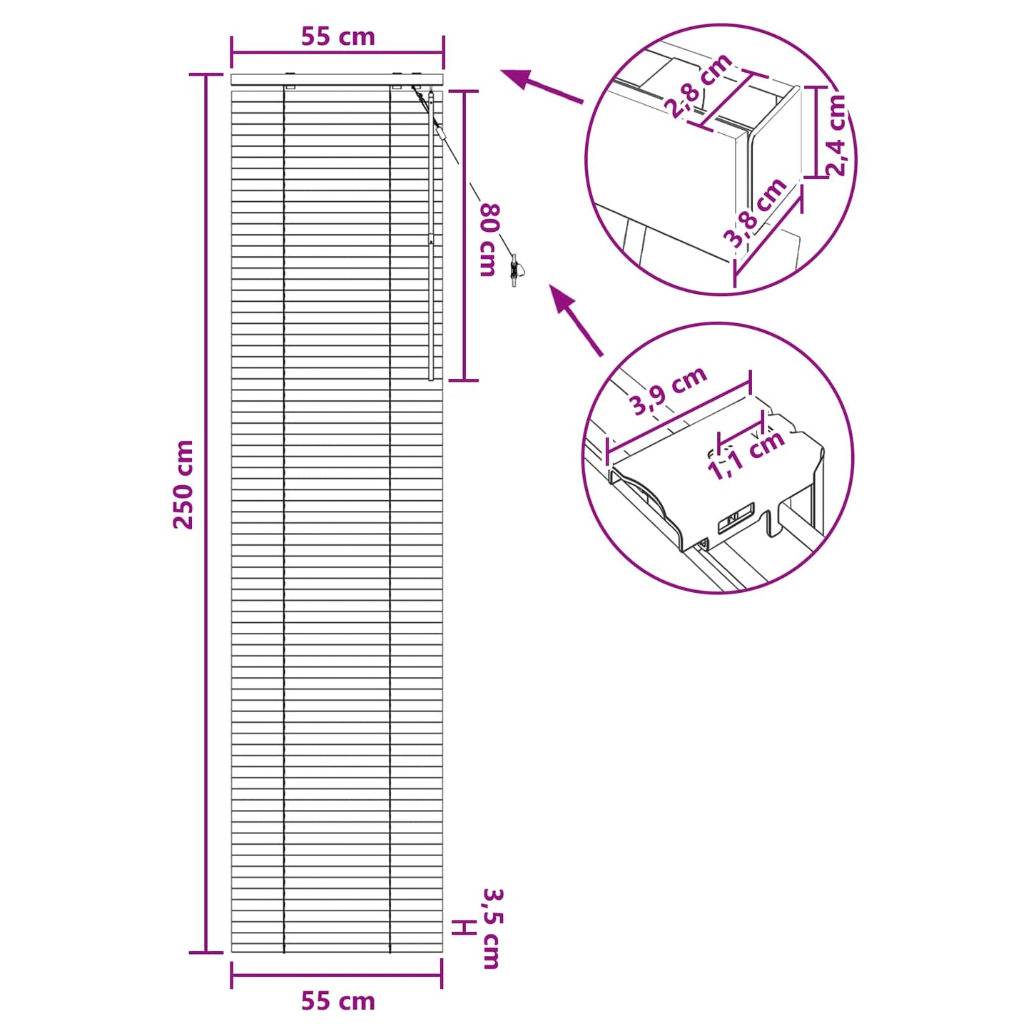 vidaXL Βενετσιάνικη Σκίαση Λευκό 55 x 250 εκ. 35 mm