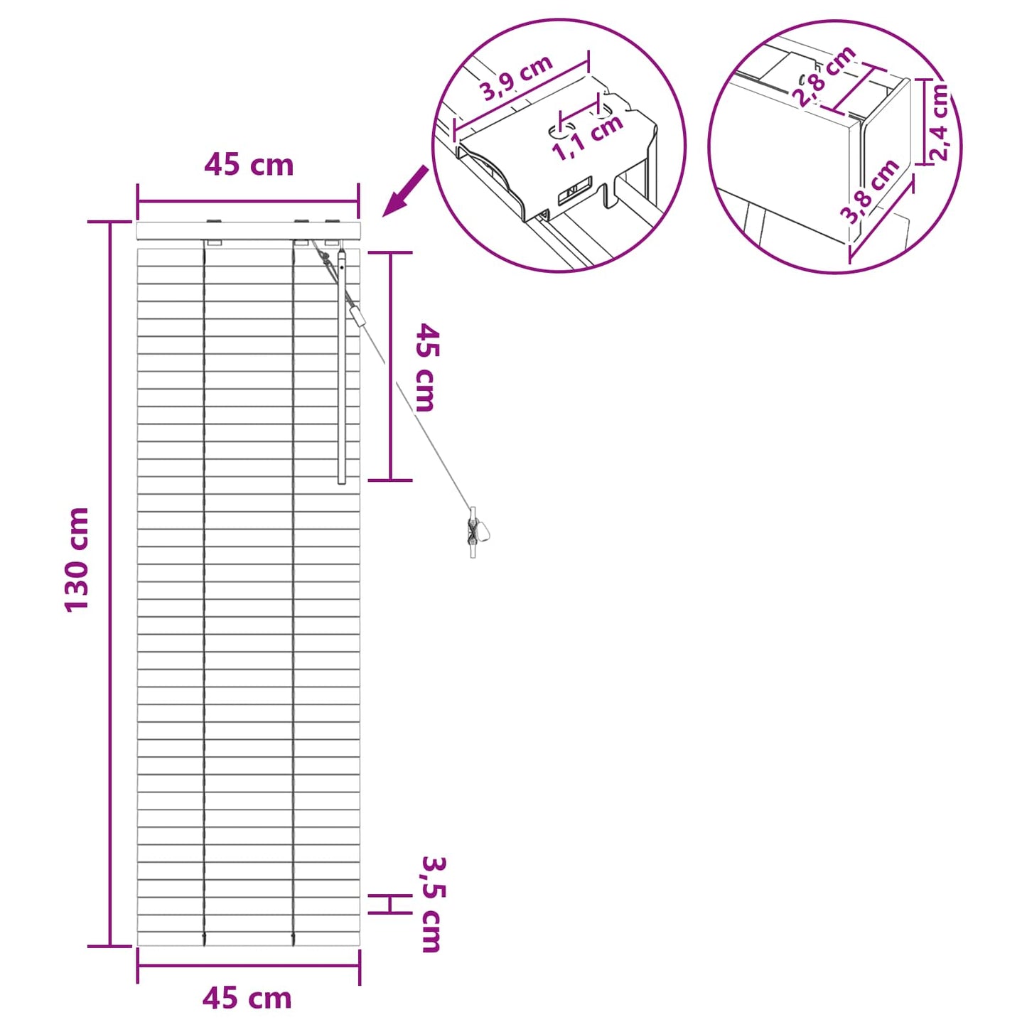vidaXL Βενετσιάνικη Σκίαση Μαύρο 45 x 130 εκ 35 mm