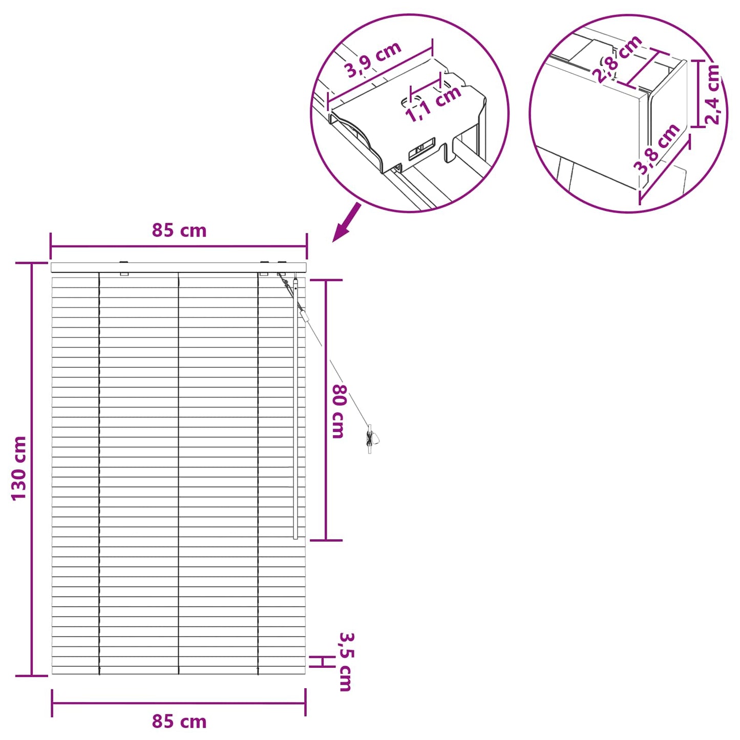 vidaXL Βενετσιάνικη Σκίαση Μαύρο 85 x 130 εκ 35 mm