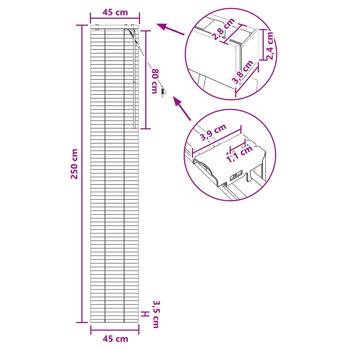 vidaXL Βενετσιάνικη Σκίαση Μαύρο 45 x 250 εκ. 35 mm