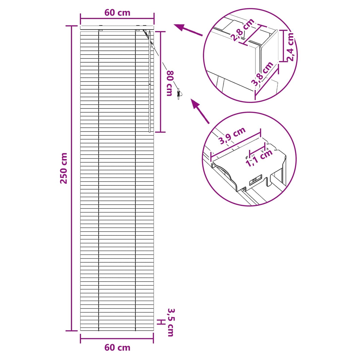 vidaXL Βενετσιάνικη Σκίαση Μαύρο 60 x 250 εκ. 35 mm