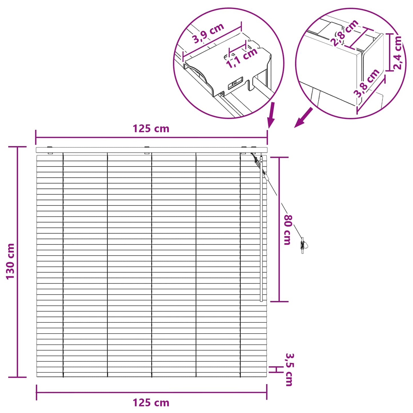 vidaXL Βενετσιάνικη Σκίαση Σκούρο Καφέ 125 x 130 εκ 35 mm