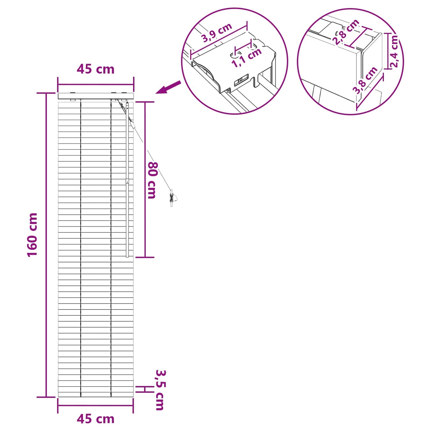 vidaXL Βενετσιάνικη Σκίαση Σκούρο Καφέ 45 x 160 εκ. 35 mm