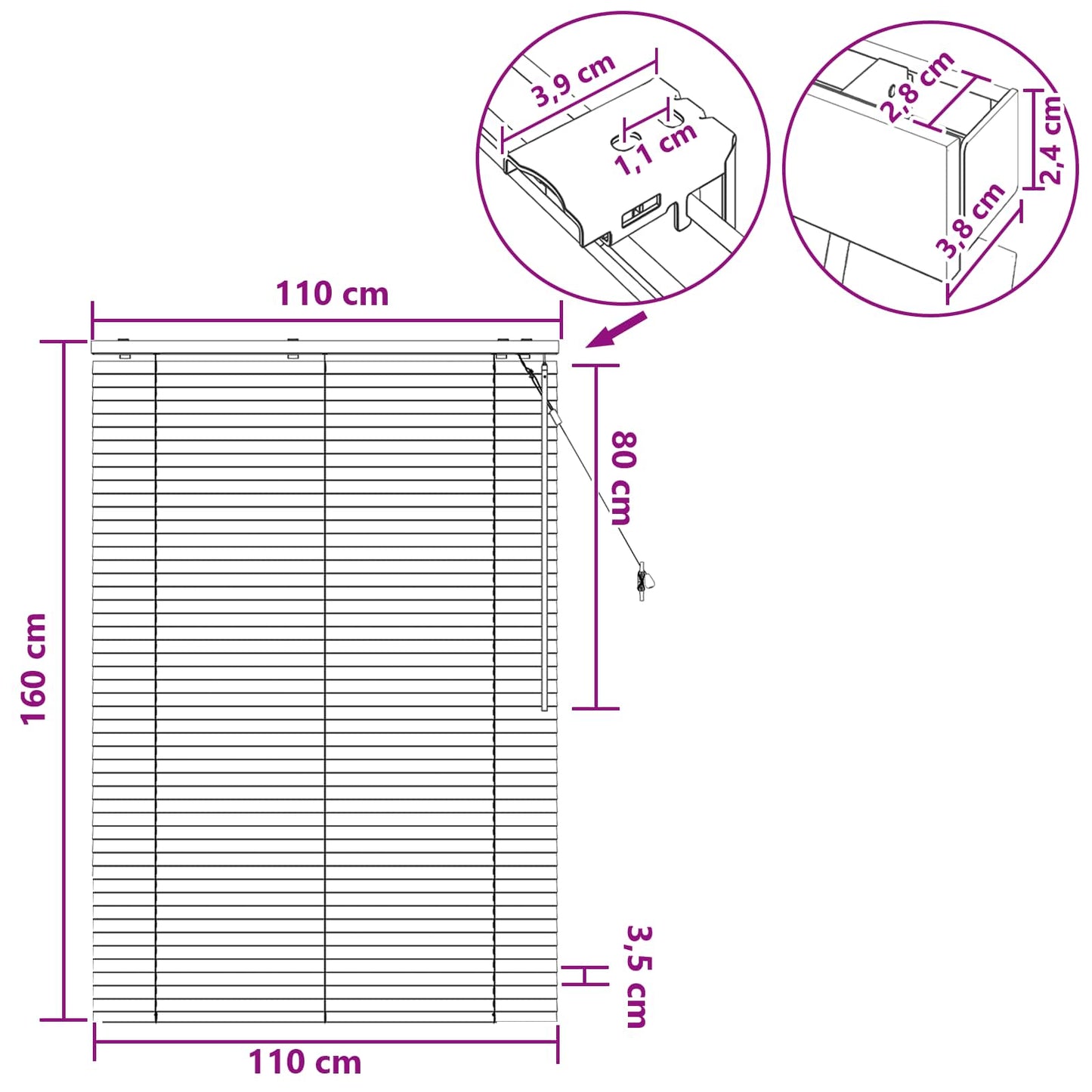 vidaXL Βενετσιάνικη Σκίαση Σκούρο Καφέ 110 x 160 cm 35 mm