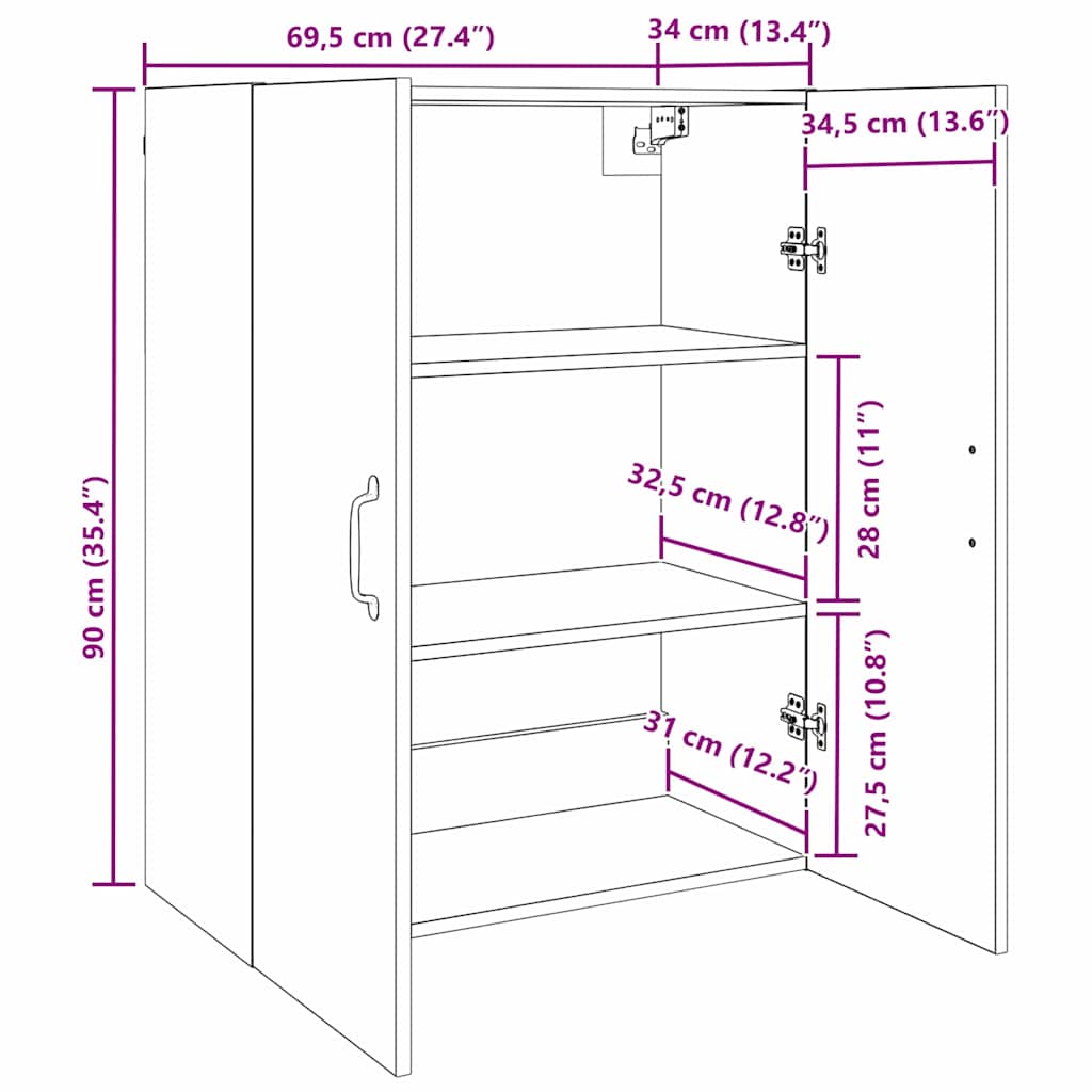 vidaXL Ντουλάπα Τοίχου Επιτοίχιο Artisan Oak 69,5 x 34 x 90 εκ.