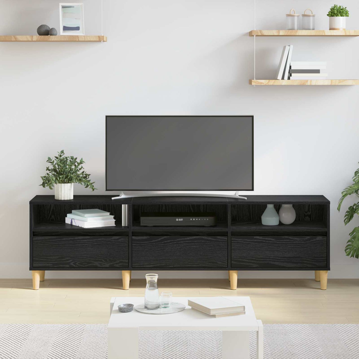 vidaXL Ντουλάπι TV 150 x 30 x 45 εκ Μαύρη Οξυά Επεξεργασμένο Ξύλο